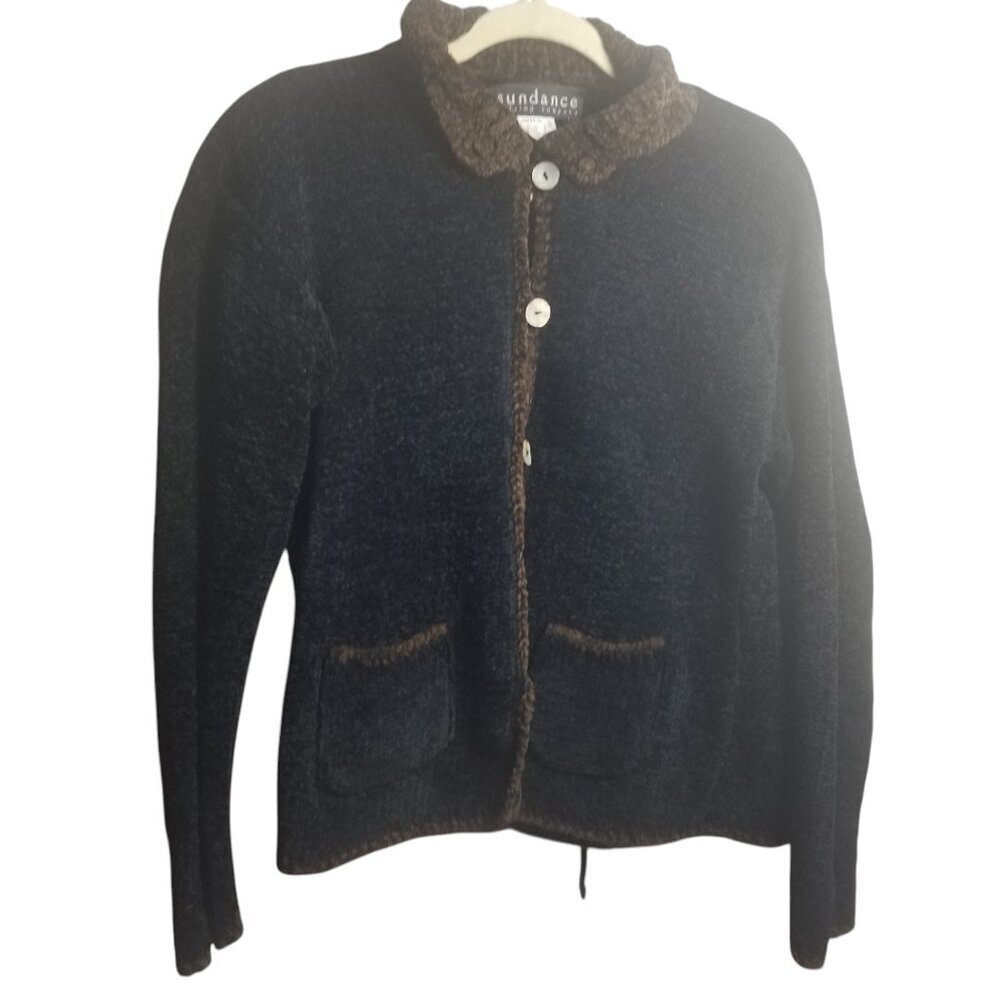 Sundance Catalogue Women's Cardigan Sweater Black Brown Boho Sz S